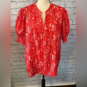 SHEIN Red and White Patterned Blouse